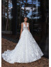 V Neck Beaded White Floral Lace Wedding Dress